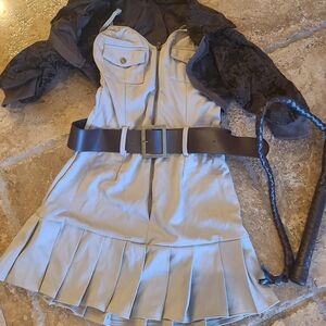 Leg Ave-Desert brown costume, Pleated Zip-Front Dress with Waist Belt